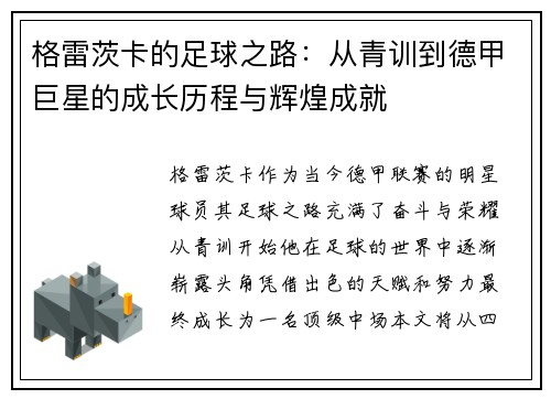 格雷茨卡的足球之路：从青训到德甲巨星的成长历程与辉煌成就