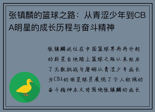 张镇麟的篮球之路：从青涩少年到CBA明星的成长历程与奋斗精神